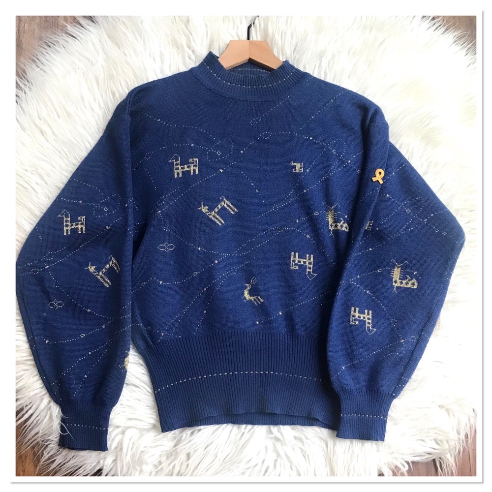 Demeter Blue Sweater with Gold Accents